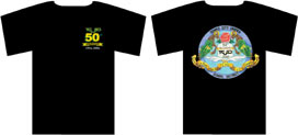 graphic of t-shirt front and back with logo designs